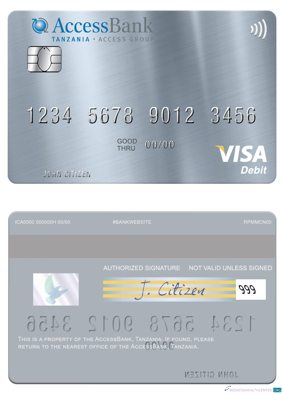 Download Tanzania AccessBank visa debit card Photoshop template